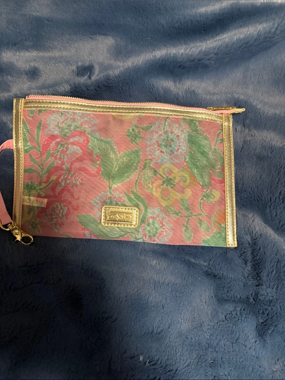 Lily Pulitzer Floral Pink  Clutch with Gold Trim